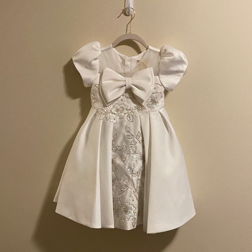 Tulle Cream Formal Kids Dress with Embroidery